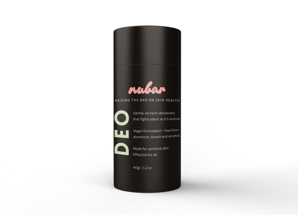 Nubar natural deodorant tube on transparent background.