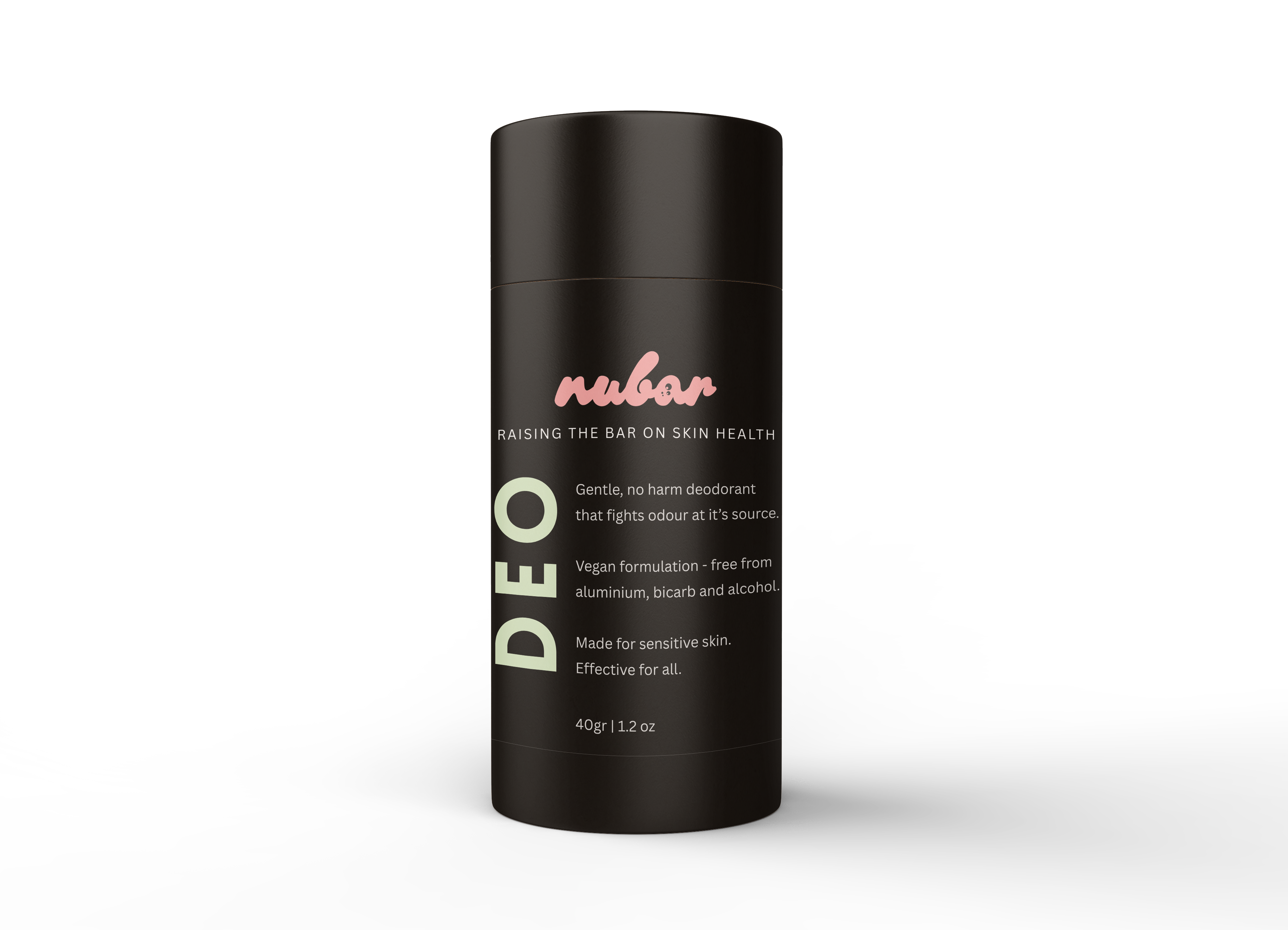Nubar natural deodorant tube on transparent background.